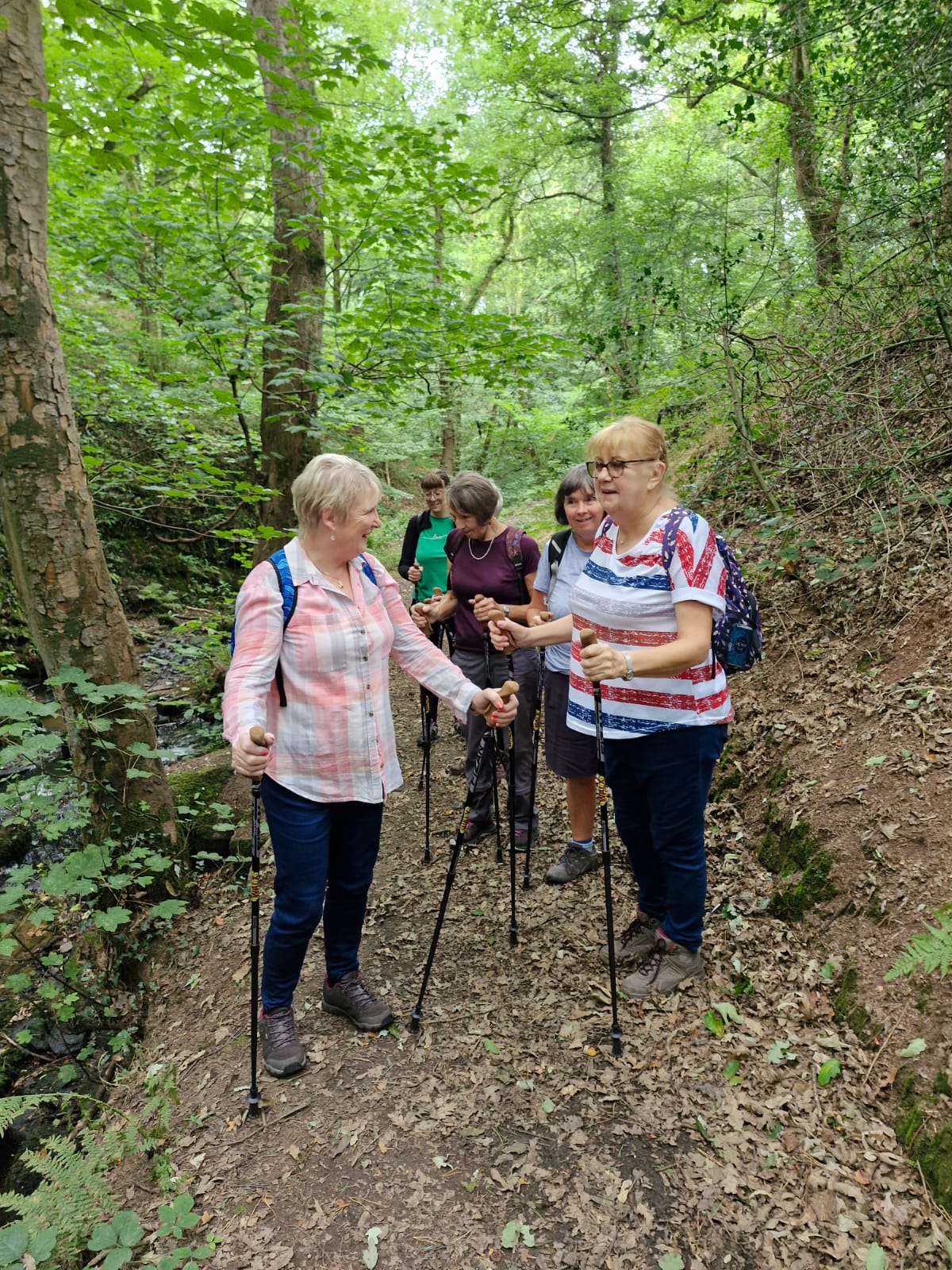 Sheila and Sue walking with poles